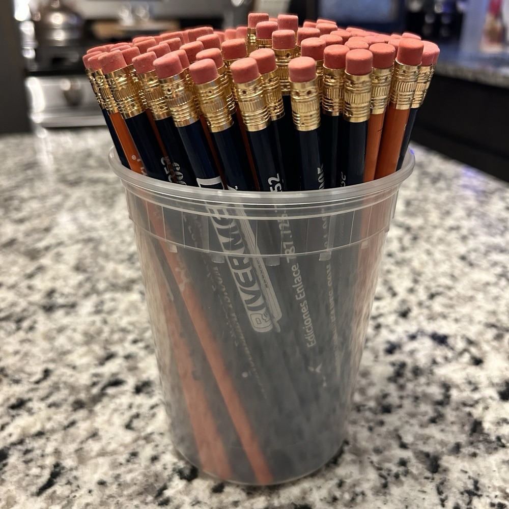 Wooden Pencils with Erasers Unsharpened Random Lot of 100 Brand New for Teachers